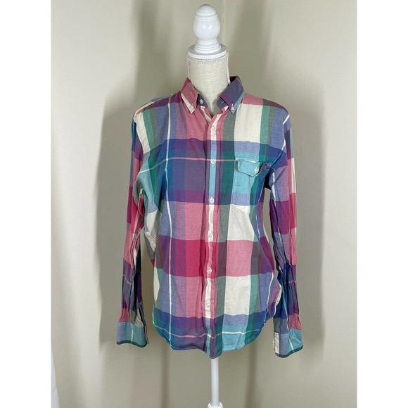 J CREW SLIM MENS BUTTON DOWN PLAID PINK SHIRT SIZE MEDIUM - Picture 1 of 6